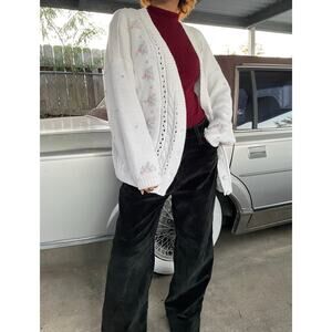 🔥Vintage Margules Plus Ramie Cotton knit Floral Embroidered Grandmacore Sweater
